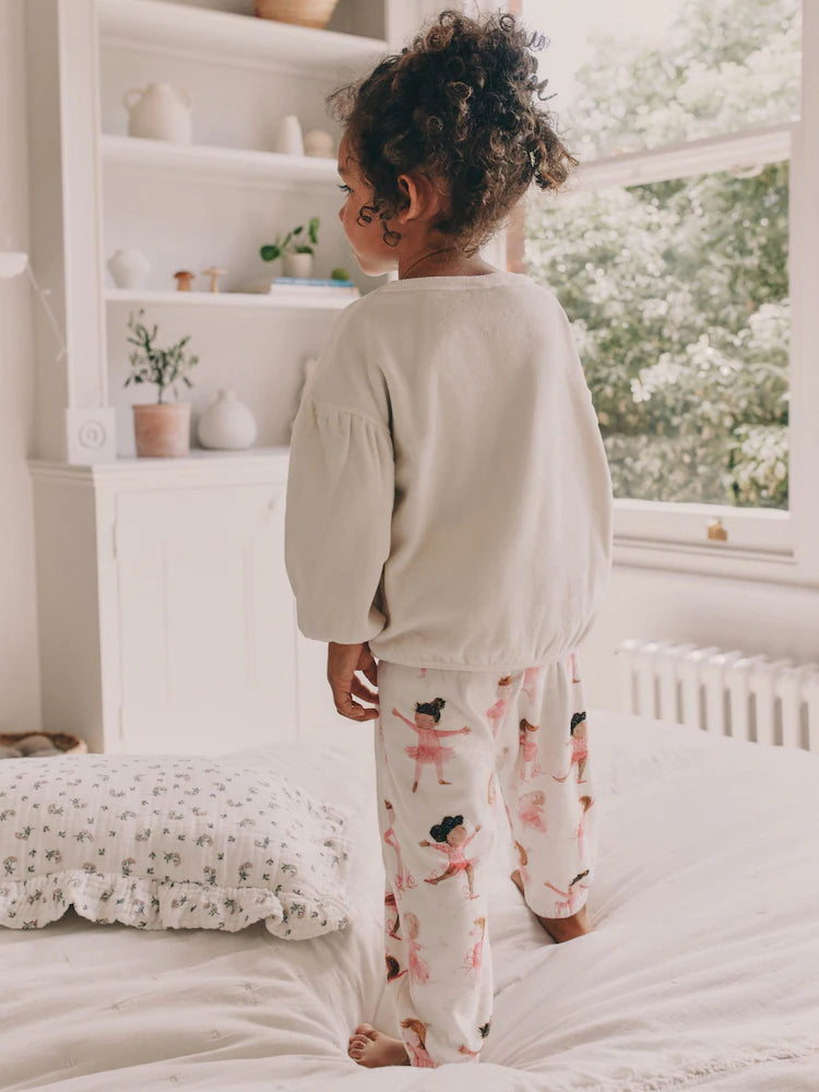 |Girl| Pijama De Lã Aconchegante Bailarina Cru/Rosa (9 meses a 10 anos)