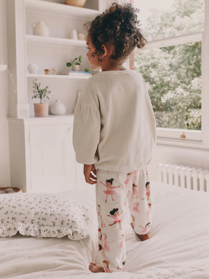 |Girl| Pijama De Lã Aconchegante Bailarina Cru/Rosa (9 meses a 10 anos)