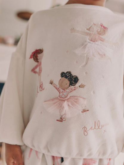 |Girl| Pijama De Lã Aconchegante Bailarina Cru/Rosa (9 meses a 10 anos)