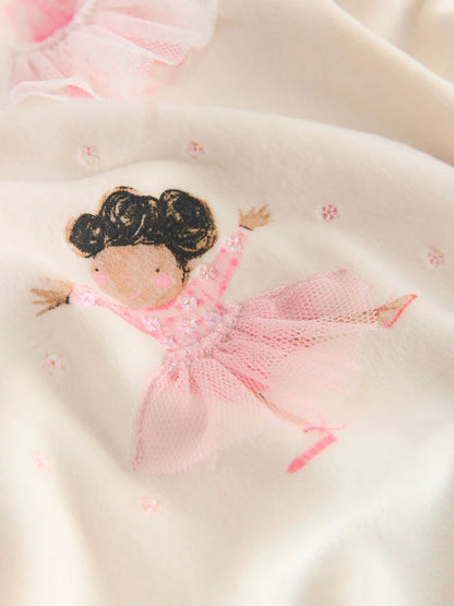 |Girl| Pijama De Lã Aconchegante Bailarina Cru/Rosa (9 meses a 10 anos)