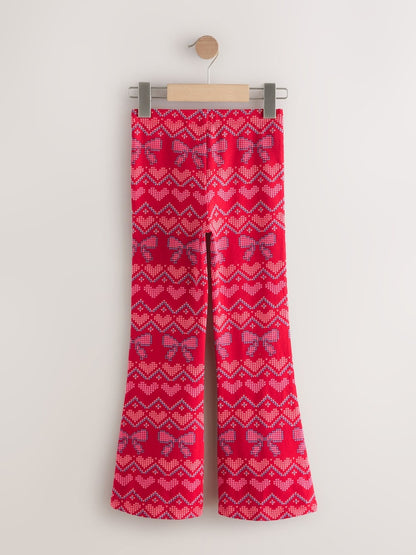 |BigGirl| Leggings Flare com Laço de Natal Vermelho (3-16 anos)