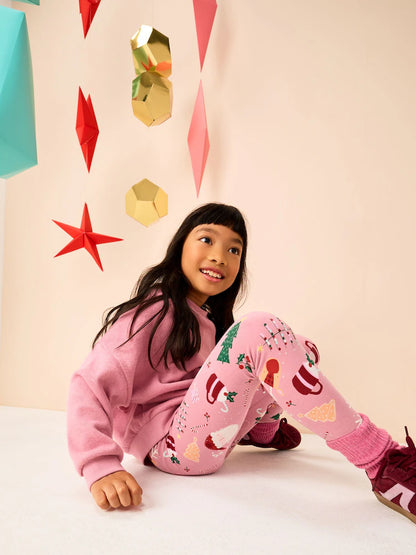 |BigGirl| Leggings De Natal Rosa (3-16 anos)