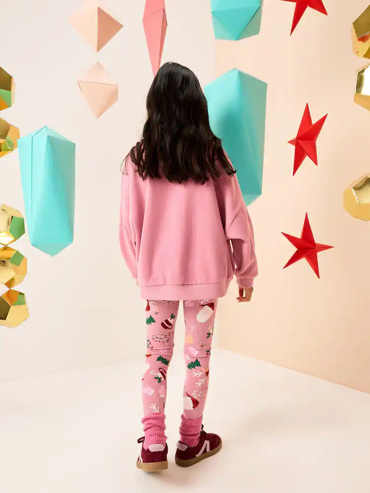 |BigGirl| Leggings De Natal Rosa (3-16 anos)