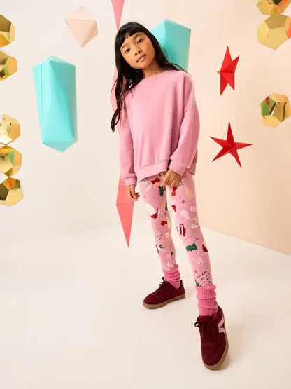|BigGirl| Leggings De Natal Rosa (3-16 anos)