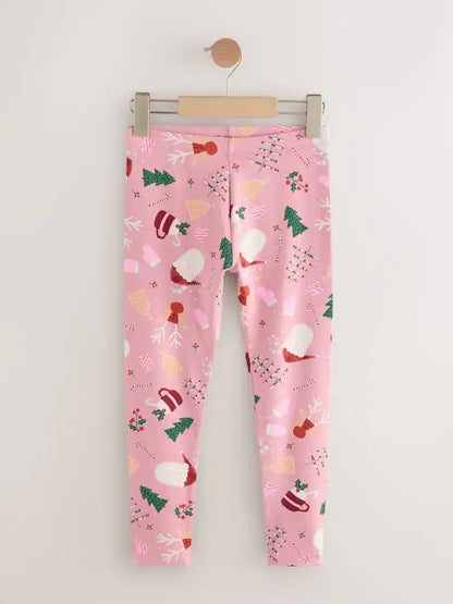 |BigGirl| Leggings De Natal Rosa (3-16 anos)