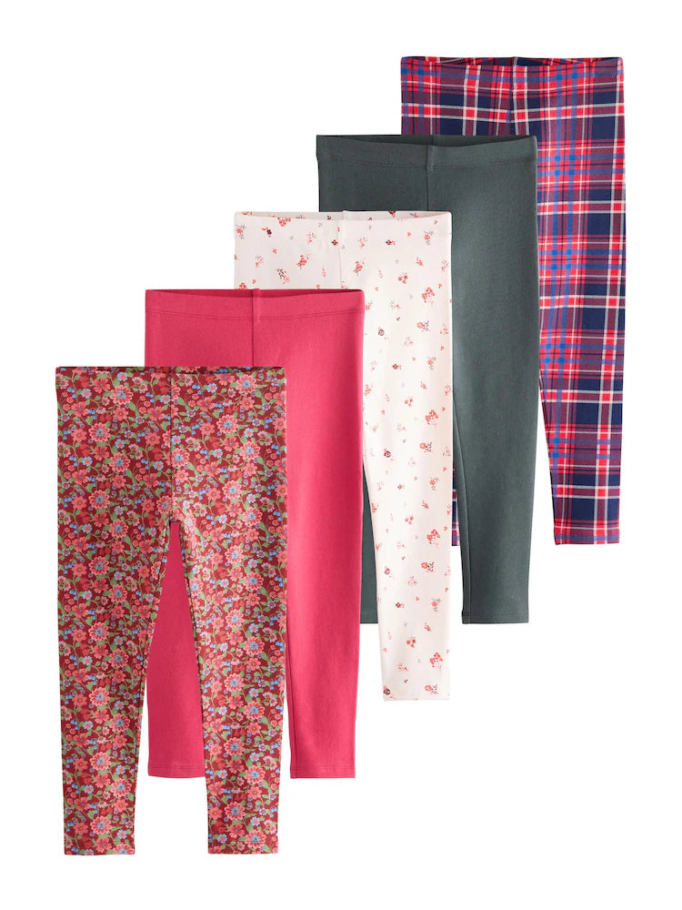 |BigGirl| Pacote Com 5 Leggings Xadrez Vermelho/azul (3-16 anos)