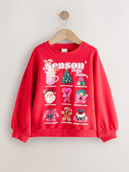 |BigGirl| Moletom Com Capuz Vermelho Tis The Season Festive Icons Christmas (3-16 anos)