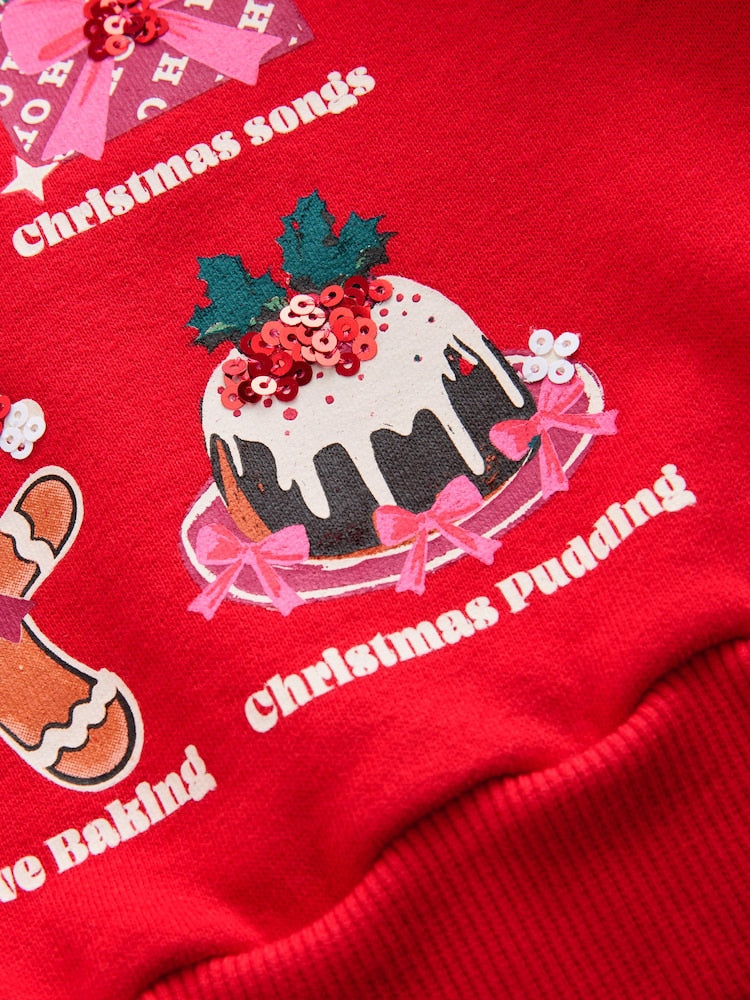 |BigGirl| Moletom Com Capuz Vermelho Tis The Season Festive Icons Christmas (3-16 anos)