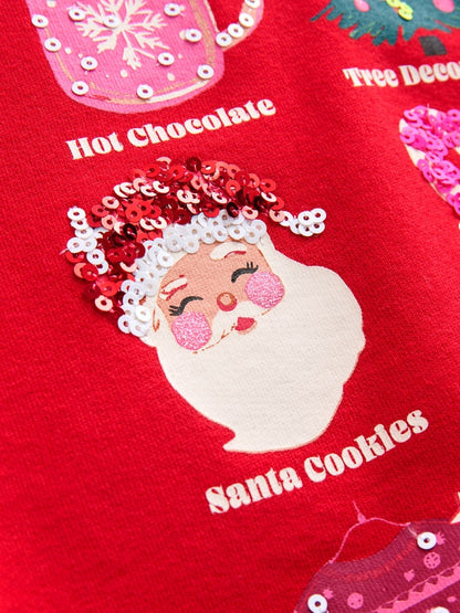 |BigGirl| Moletom Com Capuz Vermelho Tis The Season Festive Icons Christmas (3-16 anos)