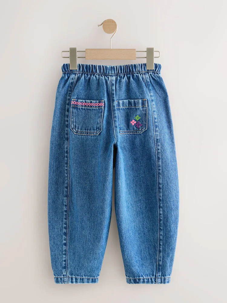 |BigGirl| Calça Jeans Azul-Escuro Bordada Com Barra Reta (3-16 anos)