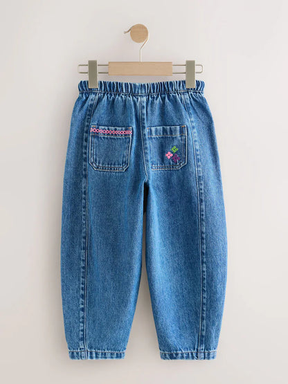 |BigGirl| Calça Jeans Azul-Escuro Bordada Com Barra Reta (3-16 anos)