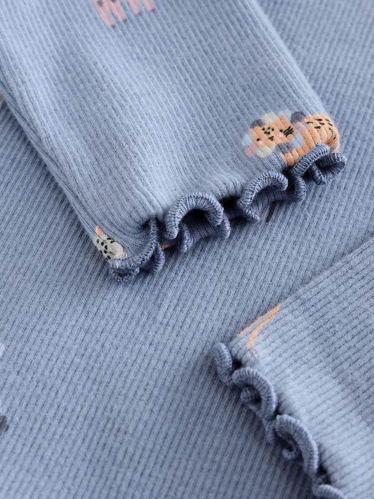 |Girl| Camiseta Manga Comprida Canelada Azul (3 meses a 7 anos)