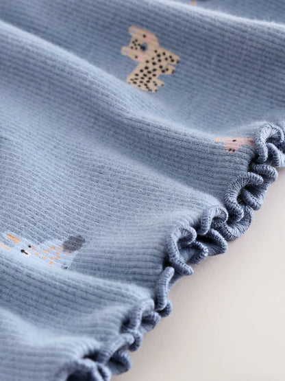 |Girl| Camiseta Manga Comprida Canelada Azul (3 meses a 7 anos)