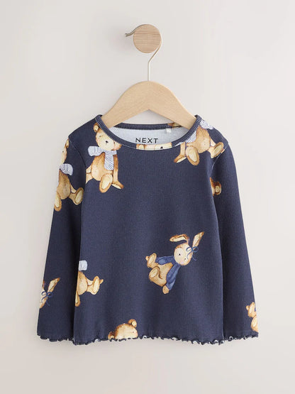 |Girl| Camiseta De Manga Comprida Com Estampa De Urso Azul Marinho (3 meses a 7 anos)