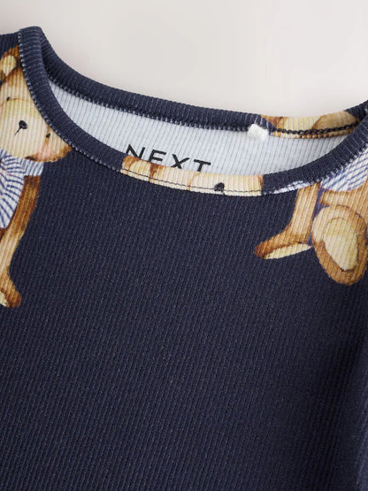 |Girl| Camiseta De Manga Comprida Com Estampa De Urso Azul Marinho (3 meses a 7 anos)