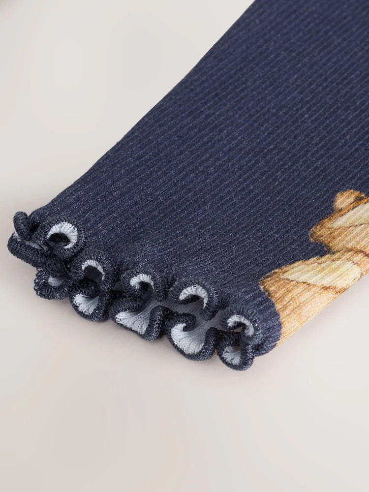 |Girl| Camiseta De Manga Comprida Com Estampa De Urso Azul Marinho (3 meses a 7 anos)