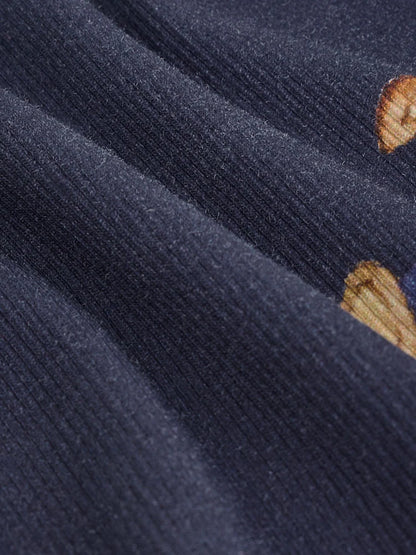 |Girl| Camiseta De Manga Comprida Com Estampa De Urso Azul Marinho (3 meses a 7 anos)