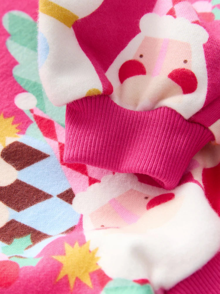 |Girl| Moletom Com Gola Redonda e Estampa De Natal Rosa Brilhante (3 meses a 7 anos)