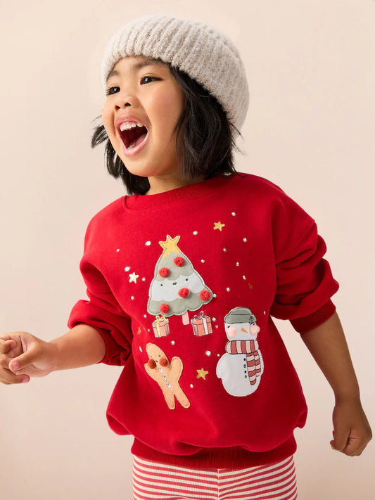 |Girl| Conjunto De Moletom e Leggings Com Personagens De Natal Vermelho (3 meses a 7 anos)