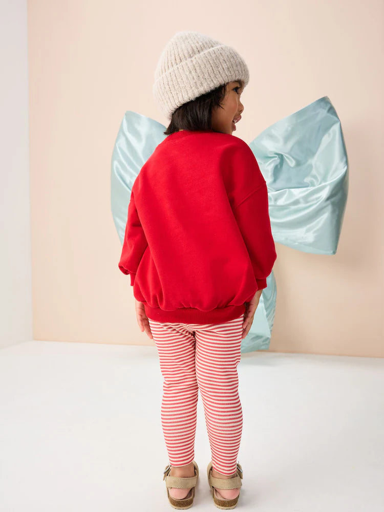 |Girl| Conjunto De Moletom e Leggings Com Personagens De Natal Vermelho (3 meses a 7 anos)