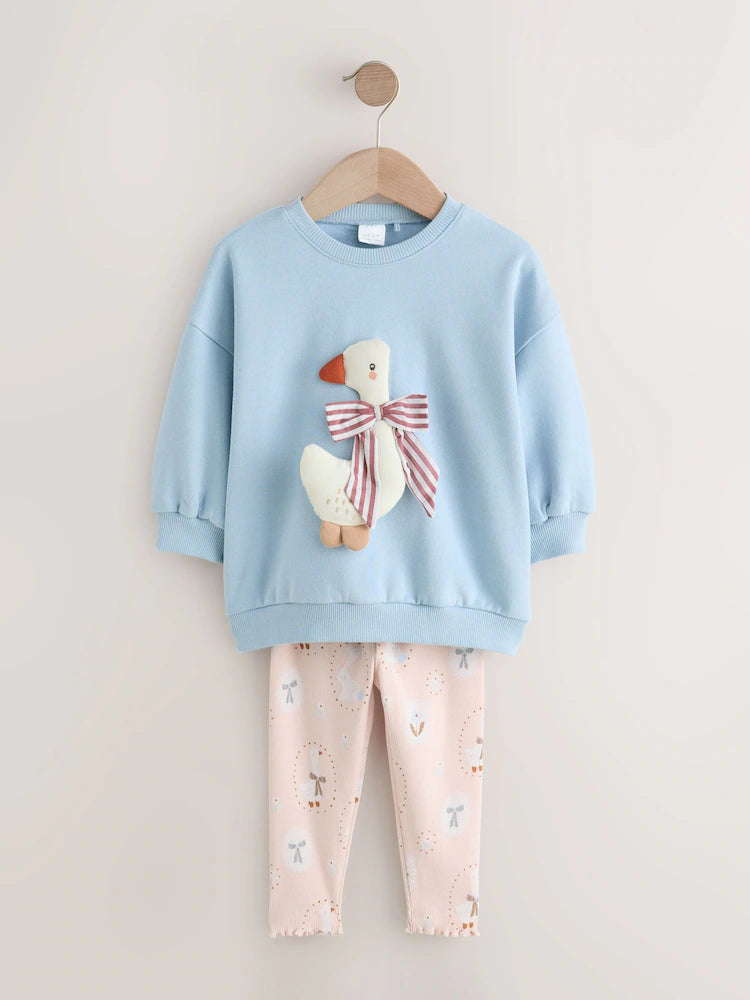 |Girl| Conjunto De Moletom e Leggings Blue Bow Duck (3 meses a 7 anos)