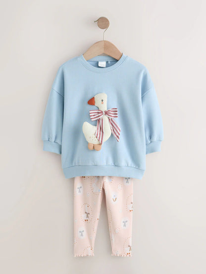 |Girl| Conjunto De Moletom e Leggings Blue Bow Duck (3 meses a 7 anos)