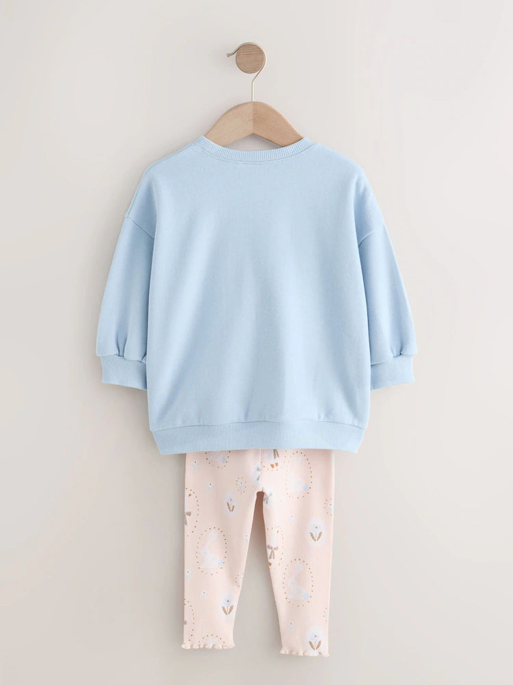 |Girl| Conjunto De Moletom e Leggings Blue Bow Duck (3 meses a 7 anos)