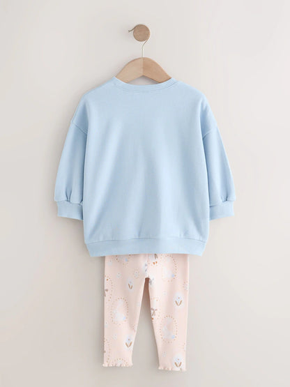 |Girl| Conjunto De Moletom e Leggings Blue Bow Duck (3 meses a 7 anos)