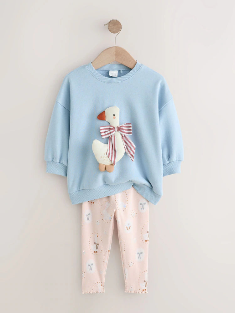 |Girl| Conjunto De Moletom e Leggings Blue Bow Duck (3 meses a 7 anos)