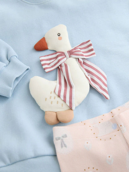 |Girl| Conjunto De Moletom e Leggings Blue Bow Duck (3 meses a 7 anos)