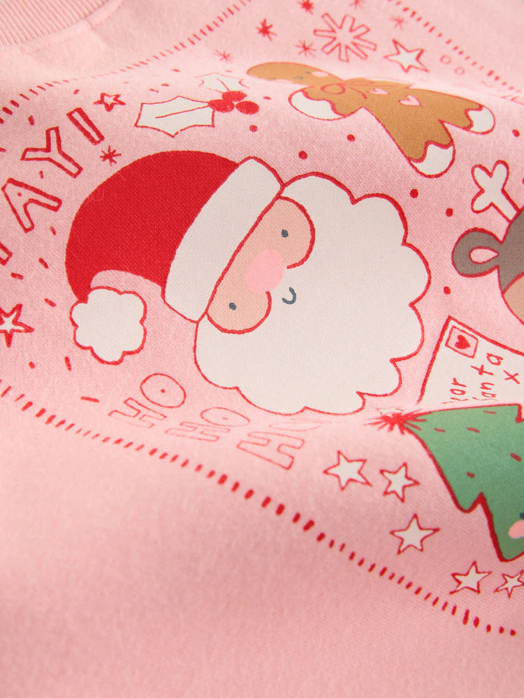 |Girl| Conjunto De Moletom e Leggings Flare Rosa/Vermelho De Natal (3 meses a 7 anos)