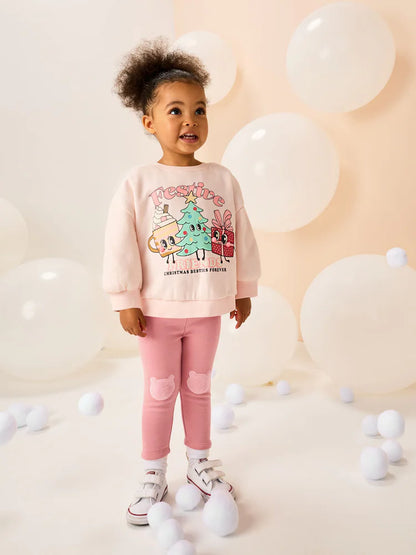 |Girl| Moletom com gola redonda de Natal Festive Friends rosa claro (3 meses a 7 anos)