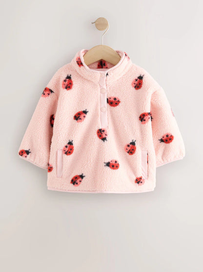 |Girl| Fleece Pink Ladybird Half Popper (3 meses a 7 anos)