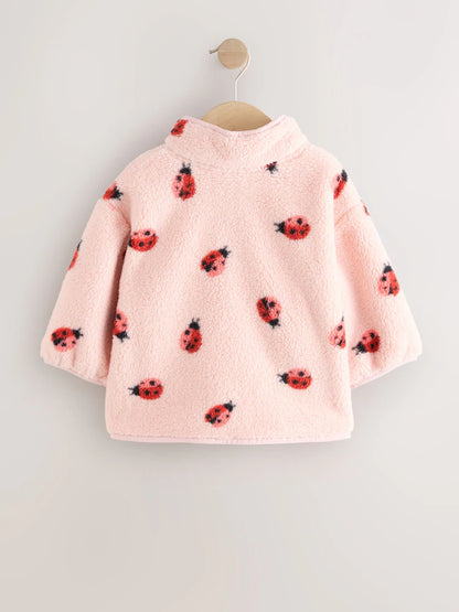 |Girl| Fleece Pink Ladybird Half Popper (3 meses a 7 anos)