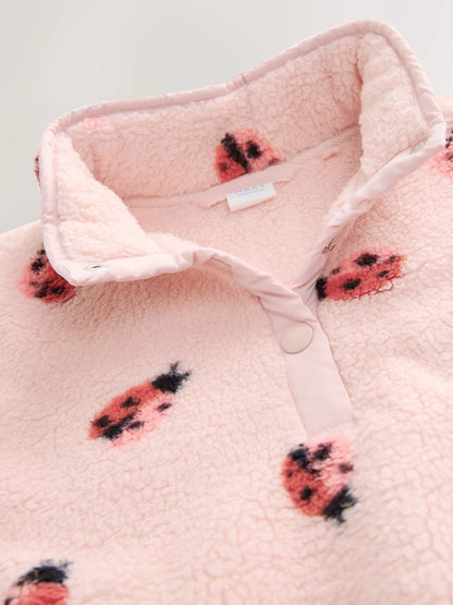 |Girl| Fleece Pink Ladybird Half Popper (3 meses a 7 anos)