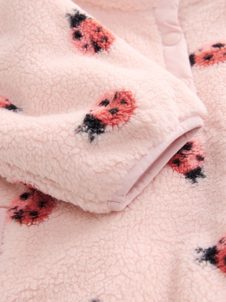 |Girl| Fleece Pink Ladybird Half Popper (3 meses a 7 anos)
