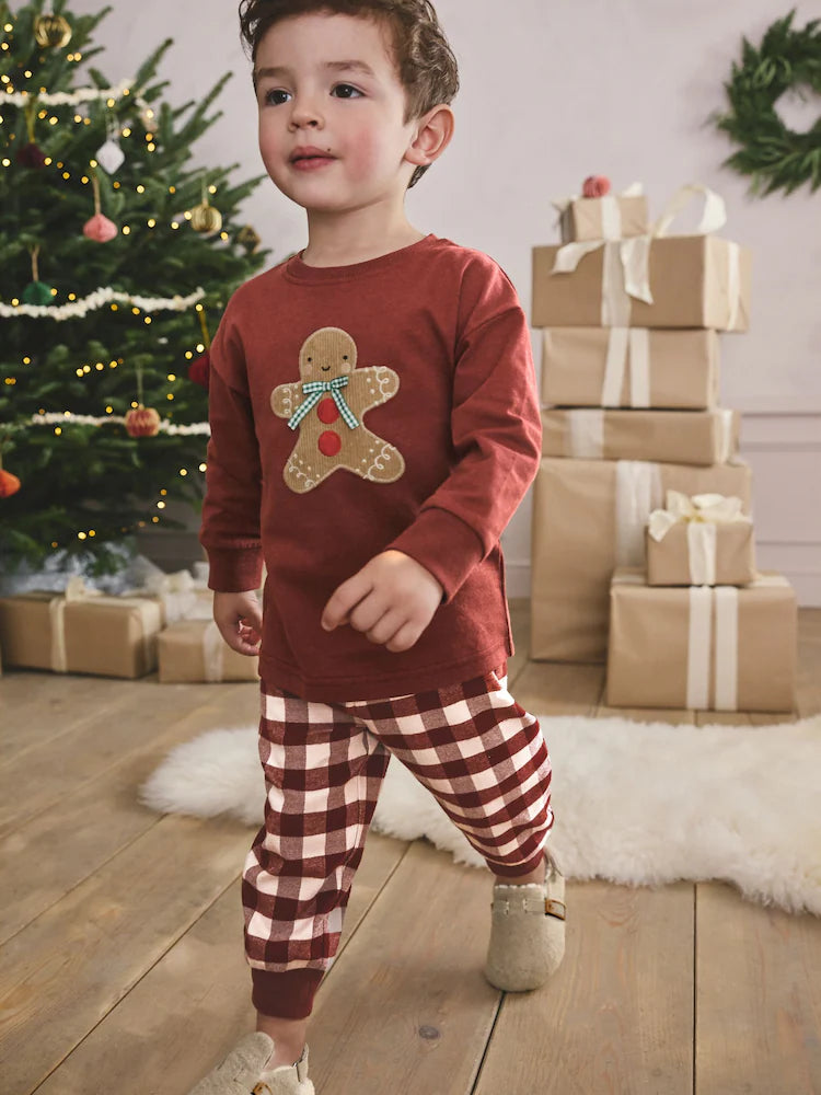 |Boy| Pijama de Natal Individual Em Formato De Boneco De Gengibre Vermelho/Verde (9 meses a 10 anos)