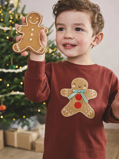 |Boy| Pijama de Natal Individual Em Formato De Boneco De Gengibre Vermelho/Verde (9 meses a 10 anos)