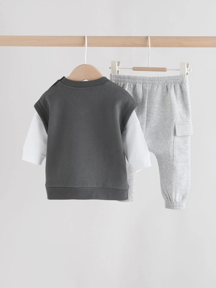 |BabyBoy| Conjunto De Colete e Leggings Cinza Little Man Baby (0 meses a 2 anos)