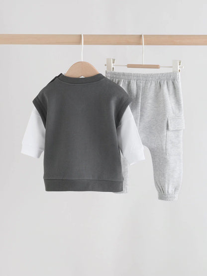 |BabyBoy| Conjunto De Colete e Leggings Cinza Little Man Baby (0 meses a 2 anos)