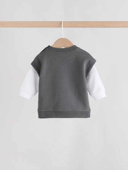 |BabyBoy| Conjunto De Colete e Leggings Cinza Little Man Baby (0 meses a 2 anos)