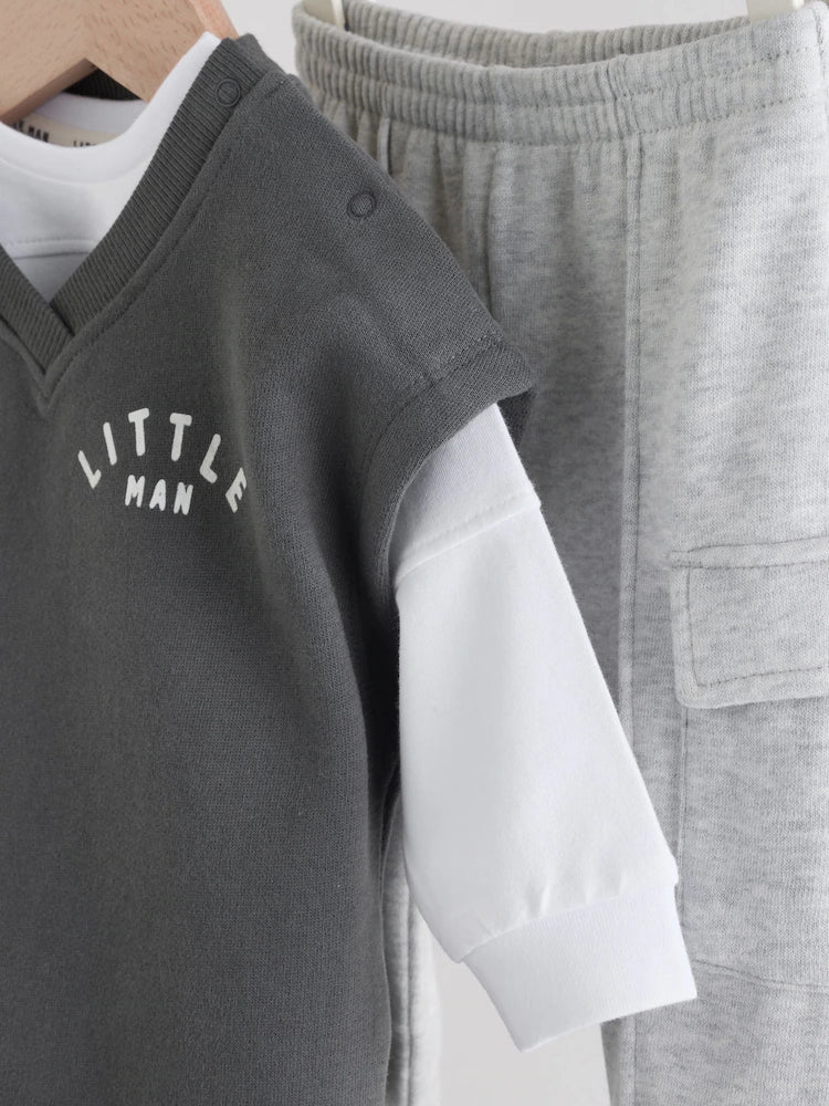 |BabyBoy| Conjunto De Colete e Leggings Cinza Little Man Baby (0 meses a 2 anos)