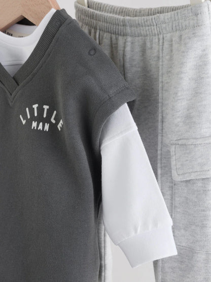 |BabyBoy| Conjunto De Colete e Leggings Cinza Little Man Baby (0 meses a 2 anos)