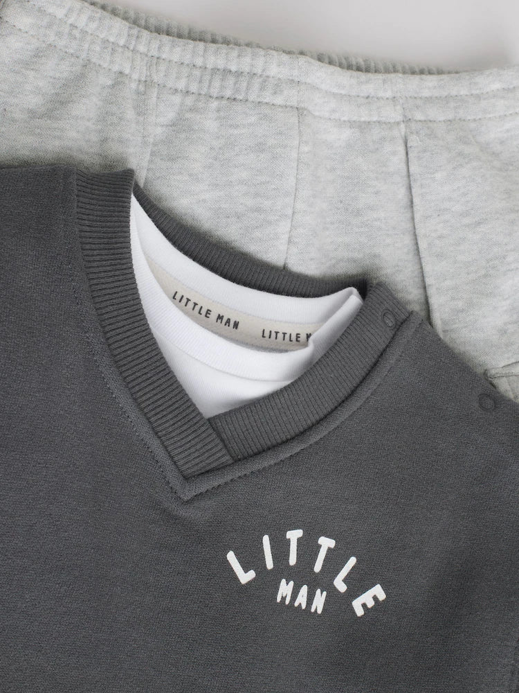 |BabyBoy| Conjunto De Colete e Leggings Cinza Little Man Baby (0 meses a 2 anos)