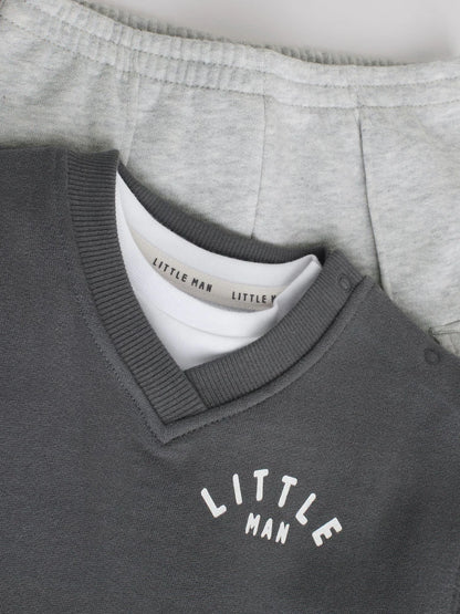 |BabyBoy| Conjunto De Colete e Leggings Cinza Little Man Baby (0 meses a 2 anos)