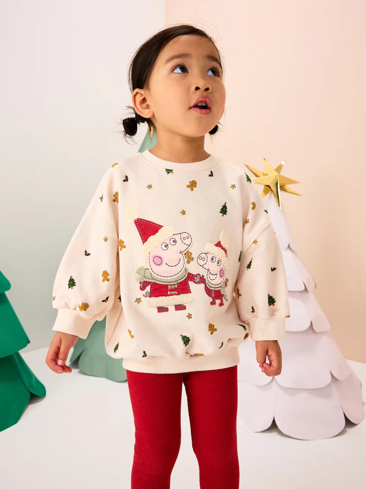 |Girl| Conjunto De Moletom e Leggings Peppa Pig Creme/Vermelho Para o Natal (3 meses a 7 anos)