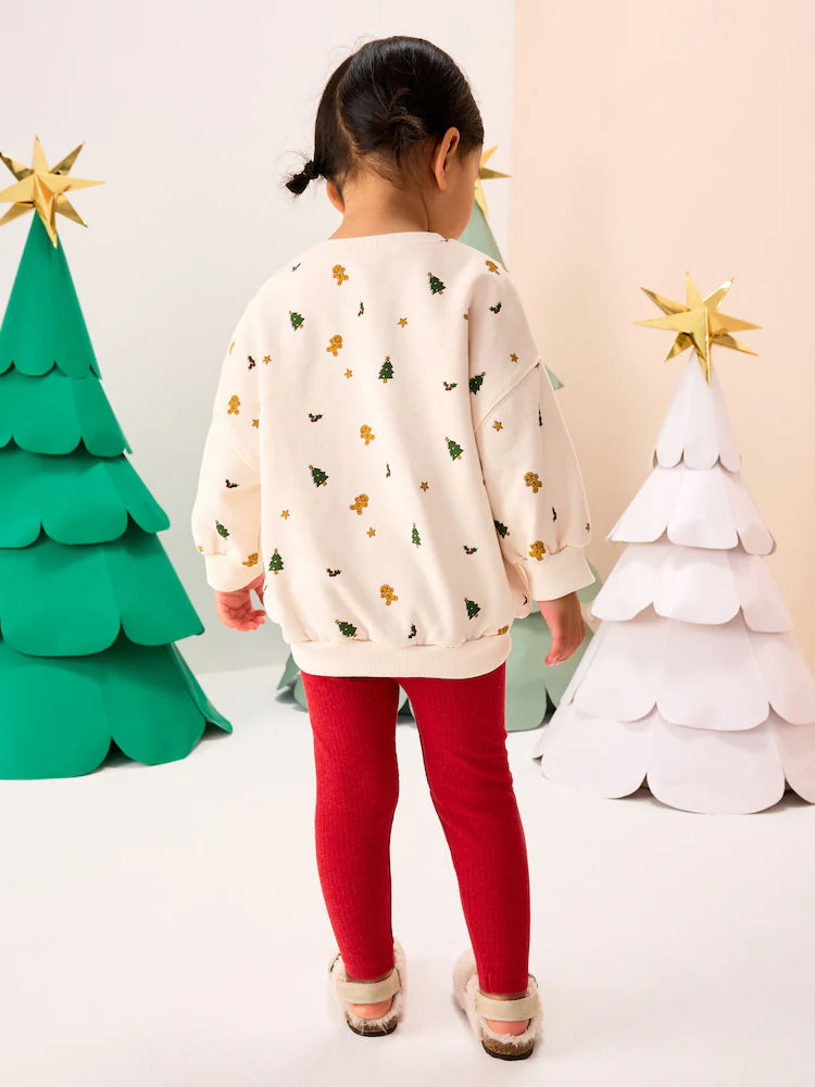 |Girl| Conjunto De Moletom e Leggings Peppa Pig Creme/Vermelho Para o Natal (3 meses a 7 anos)