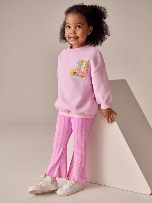 |Girl| Conjunto De Moletom e Legging Flare Da Princesa Rapunzel Rosa Da Disney (3 meses a 7 anos)