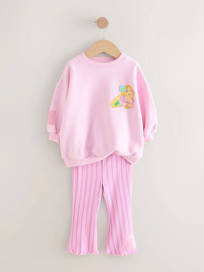 |Girl| Conjunto De Moletom e Legging Flare Da Princesa Rapunzel Rosa Da Disney (3 meses a 7 anos)