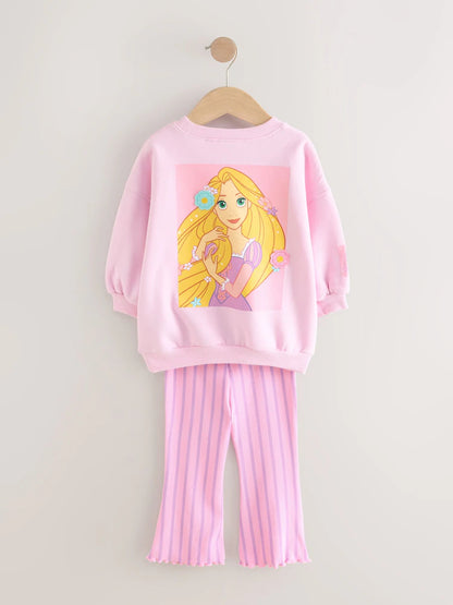 |Girl| Conjunto De Moletom e Legging Flare Da Princesa Rapunzel Rosa Da Disney (3 meses a 7 anos)